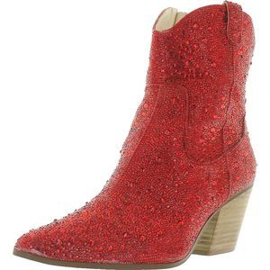 Betsey Johnson Womens Diva  Red Glass Stones Cowboy, Western Boots Shoes Used